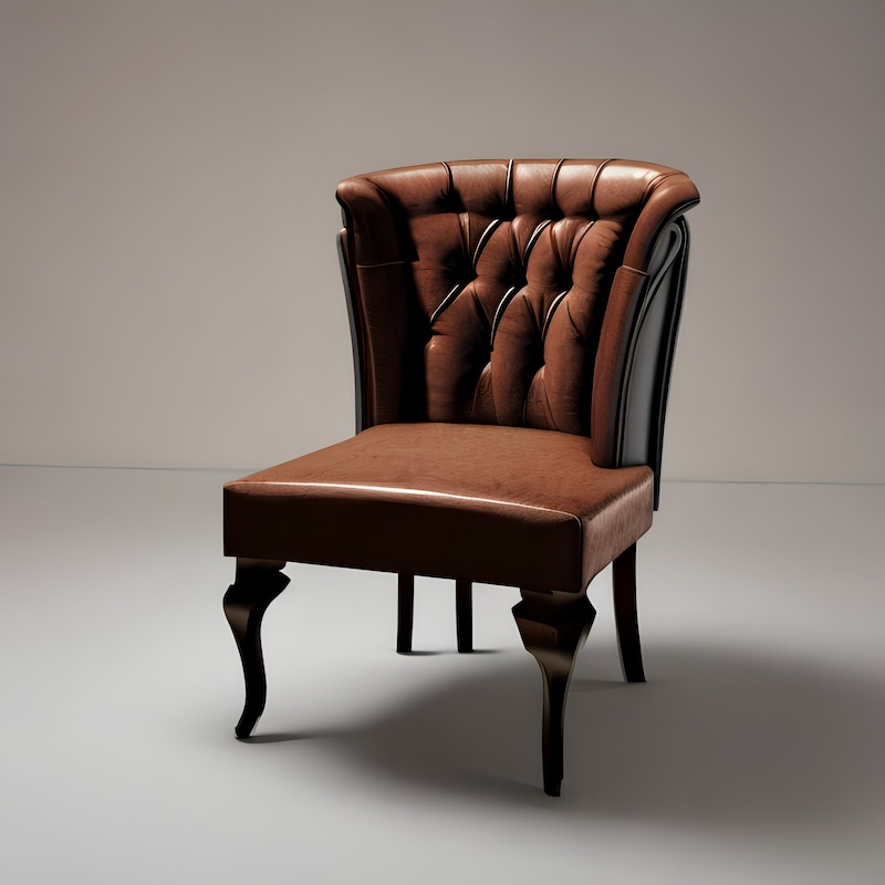 One brown leather chair against plain backdrop